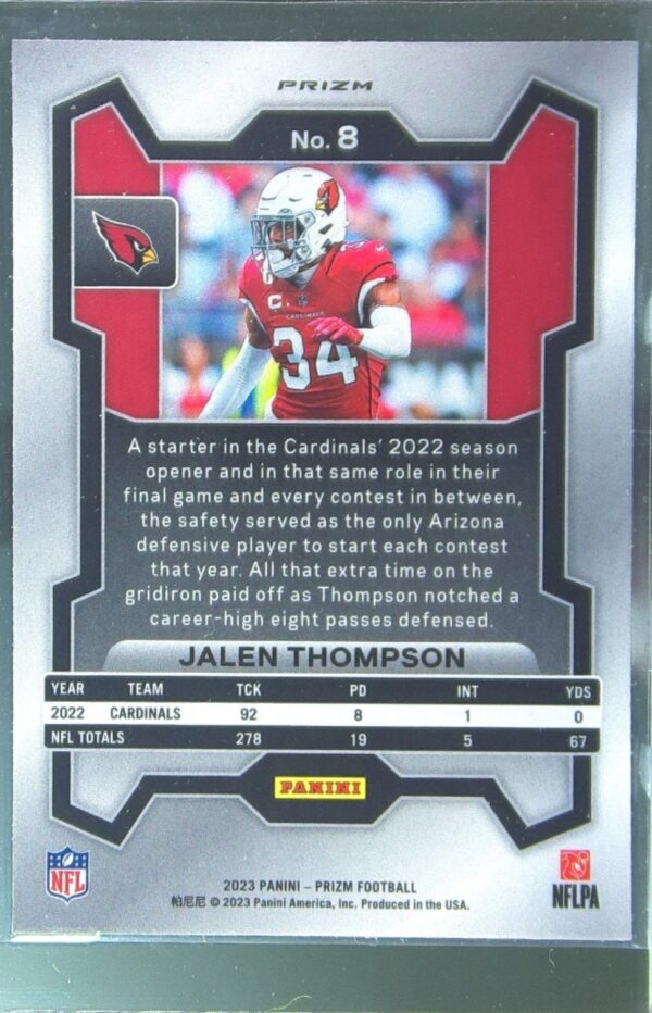 2023 Prizm Jalen Thompson Orange Ice #8 Cardinals - Image 3