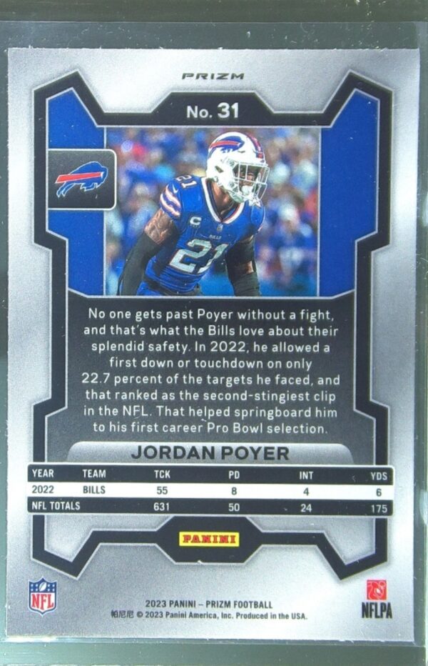 2023 Prizm Jordan Poyer Silver #31 Bills - Image 3