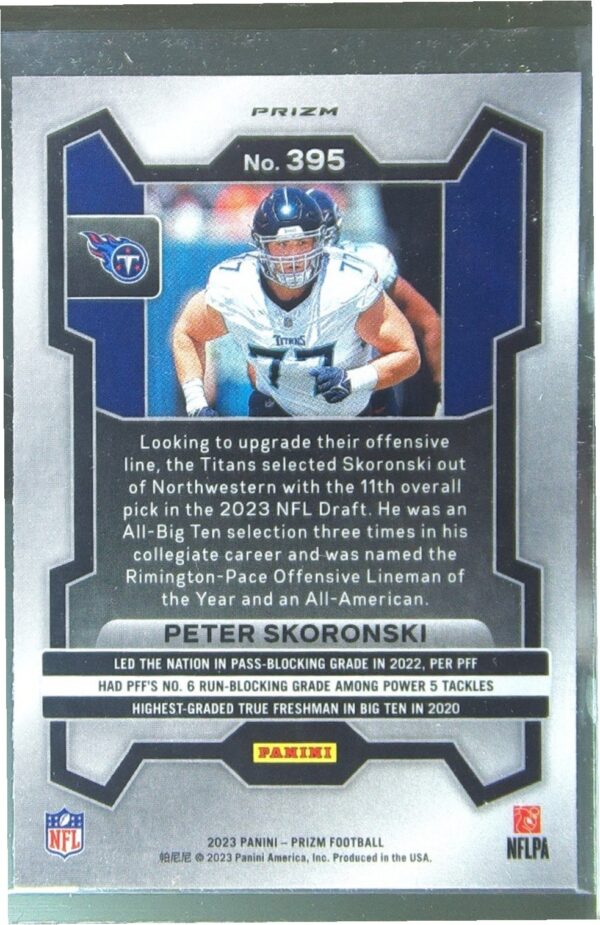 2023 Prizm Peter Skoronski Green Wave RC #395 Titans - Image 3