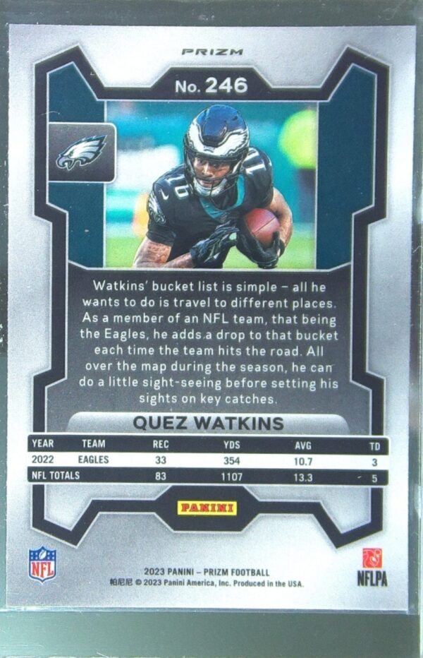 2023 Prizm Quez Watkins Red Sparkle #246 Eagles - Image 3