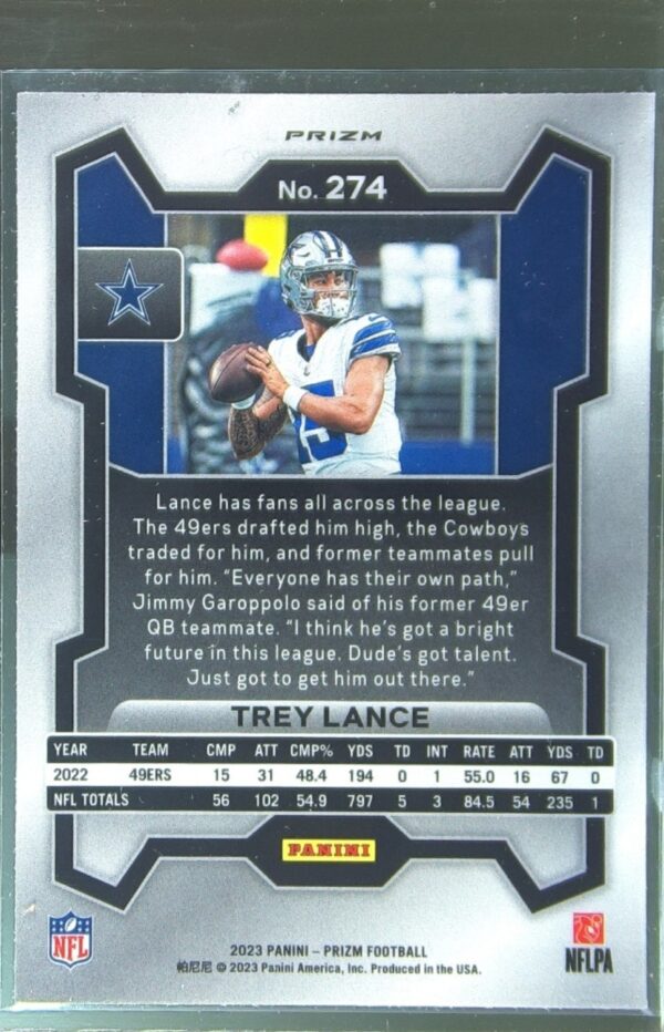2023 Prizm Trey Lance Silver #274 Cowboys - Image 3