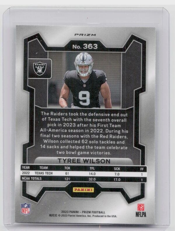 2023 Prizm Tyree Wilson Green RC #363 Raiders - Image 3