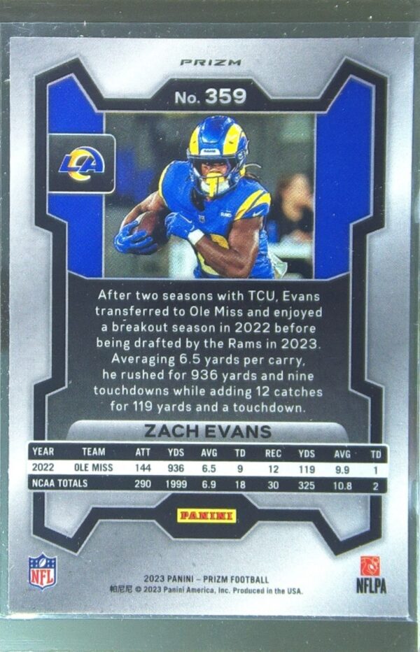 2023 Prizm Zach Evans Red White and Blue RC #359 Rams - Image 3