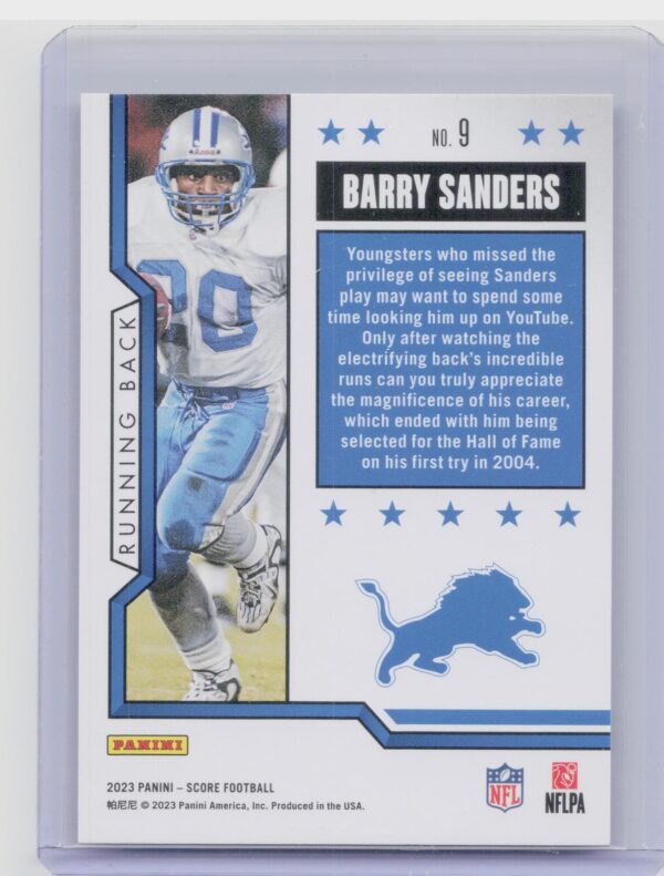 2023 Score Barry Sanders #9 Lions First Ballot Hall of Fame - Image 3