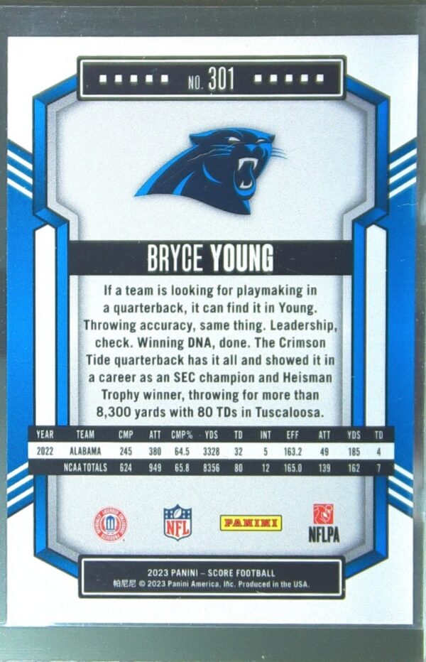 2023 Score Bryce Young RC #301 Panthers - Image 3