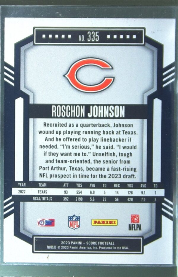 2023 Score Roschon Johnson Red RC #335 Bears - Image 3