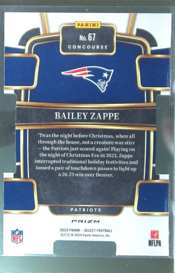 2023 Select Bailey Zappe Green and Yellow Prizms Die Cuts #67 Patriots - Image 3