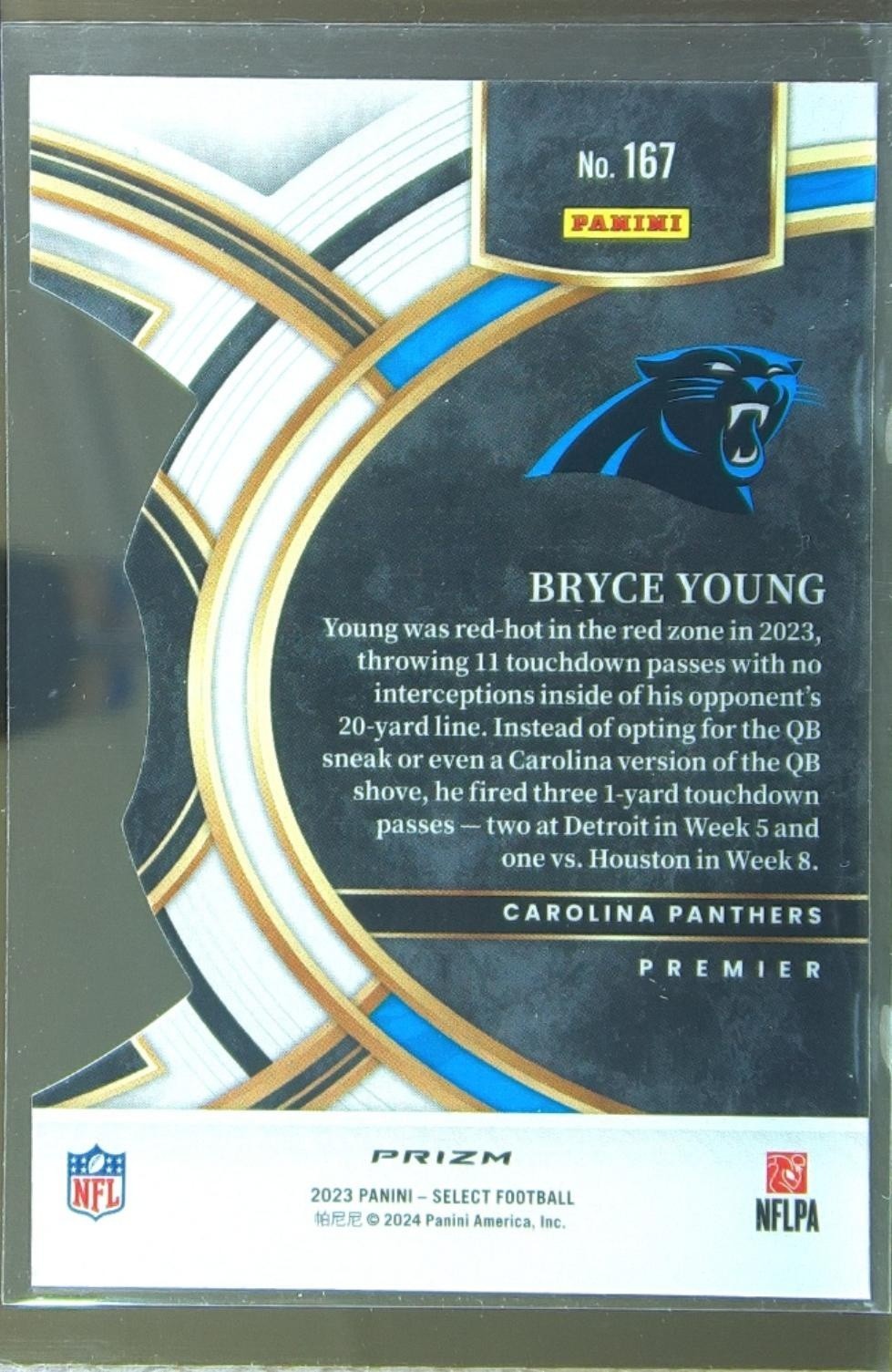 2023 Select Bryce Young Red and Blue Prizms Die Cuts RC #167 Panthers - Image 3