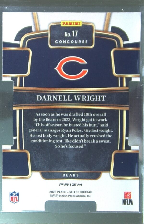 2023 Select Darnell Wright Silver Prizms Die Cuts RC #17 Bears - Image 3