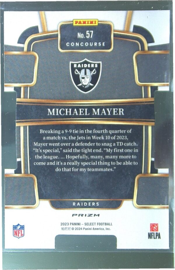 2023 Select Michael Mayer Silver Prizms Die Cuts RC #57 Raiders - Image 3