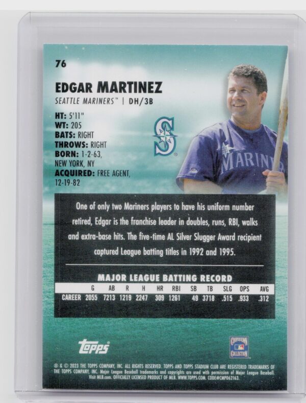 2023 Stadium Club Edgar Martinez Red Foil #76 Mariners - Image 3