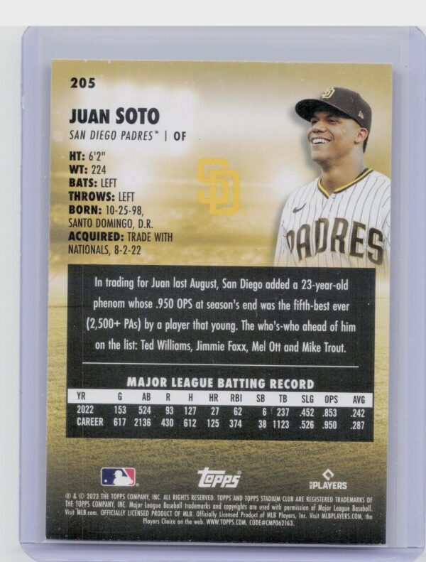 2023 Stadium Club Juan Soto #205 Padres - Image 3