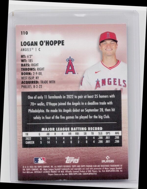 2023 Stadium Club Logan O'Hoppe Rookie #110 Angels - Image 3