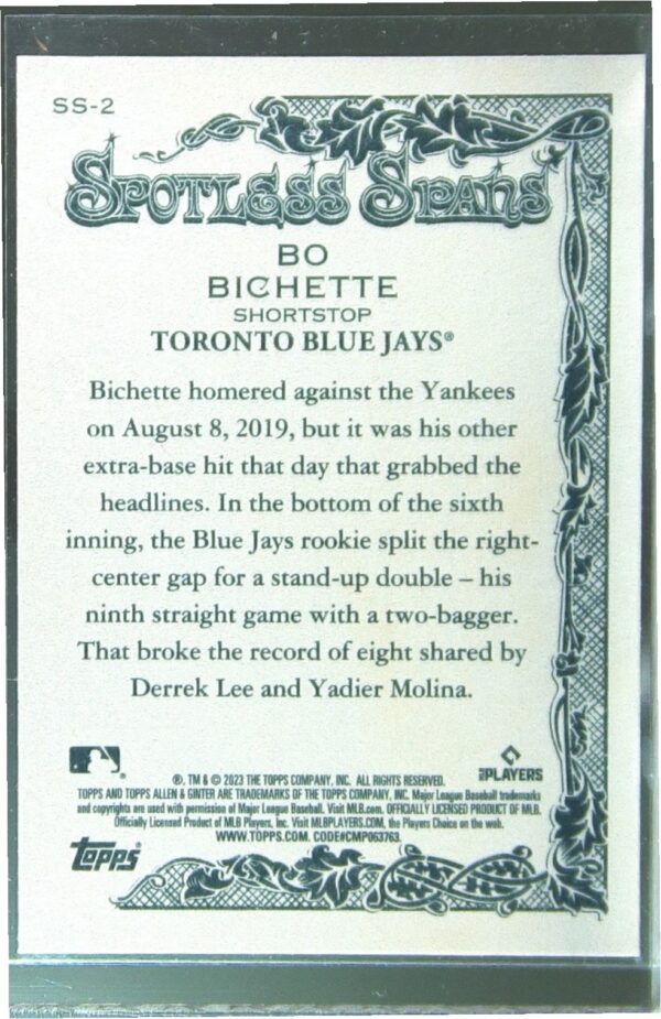 2023 Topps Allen & Ginter Bo Bichette #SS-2 Jays Spotless Spans - Image 3