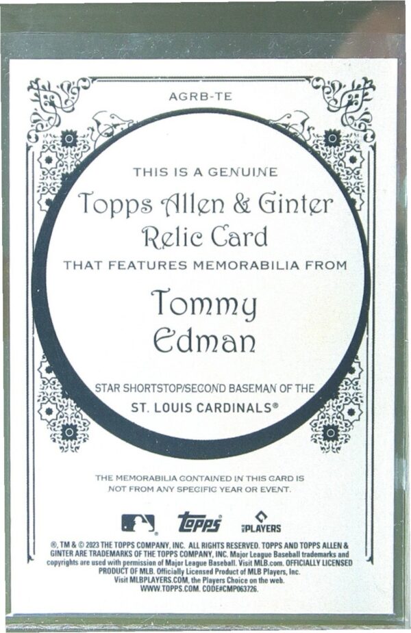 2023 Topps Allen & Ginter Tommy Edman JSY #AGRB-TE Cardinals Allen & Ginter Full - Image 3