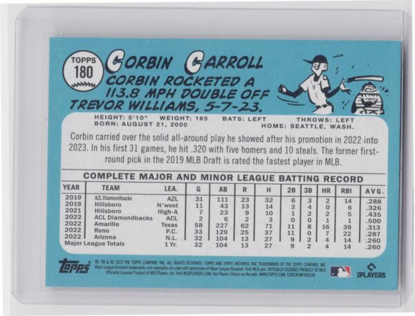 2023 Topps Archives Corbin Carroll RC #180 Diamondbacks - Image 3