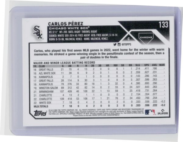 2023 Topps Chrome Carlos Perez Prism Refractor #133 Sox - Image 3