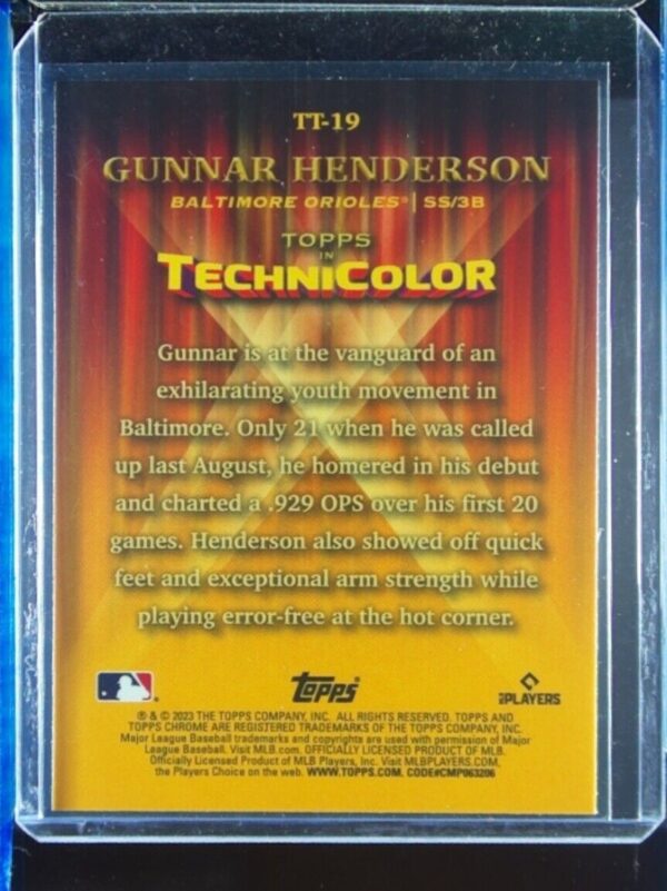 2023 Topps Chrome Gunnar Henderson #TT-19 Orioles Topps in Technicolor - Image 3