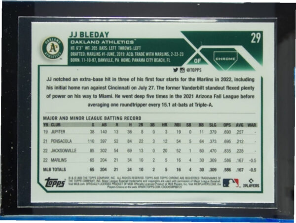 2023 Topps Chrome JJ Bleday RC #29 Athletics - Image 3
