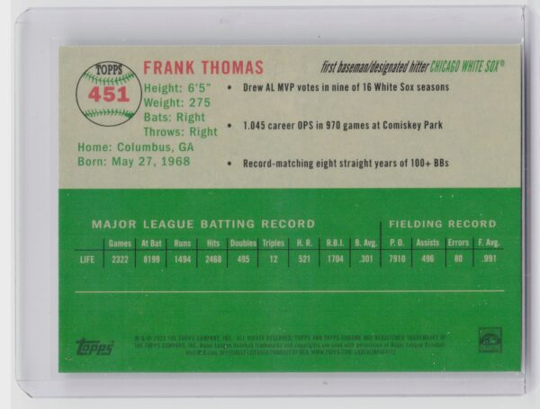 2023 Topps Chrome Platinum Anniversary Frank Thomas #451 Sox - Image 3