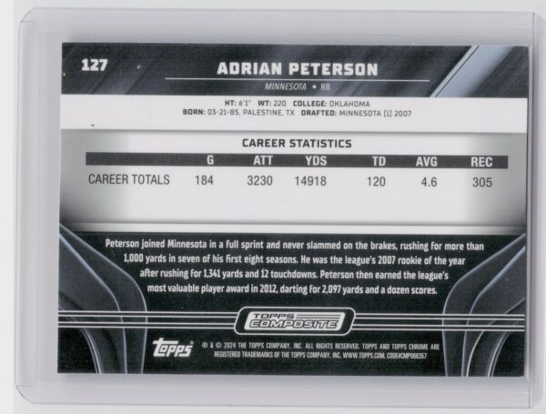 2023 Topps Composite Adrian Peterson #127 Vikings - Image 3