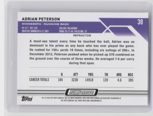 2023 Topps Composite Adrian Peterson Topps Chrome #38 Vikings - Image 3