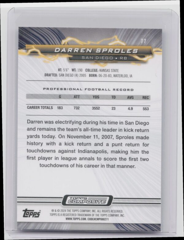 2023 Topps Composite Darren Sproles #77 Chargers - Image 3