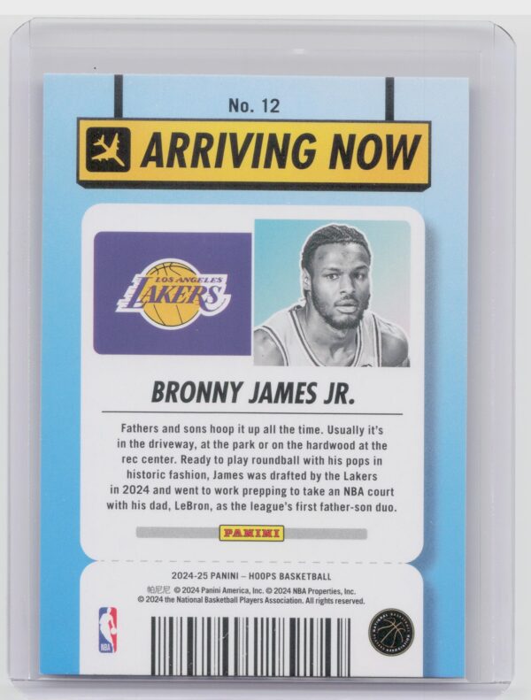 2024-25 Hoops Bronny James Jr. #12 Lakers Arriving Now - Image 3