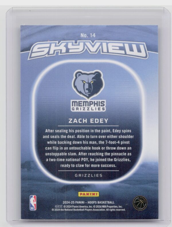 2024-25 Hoops Zach Edey RC #14 Grizzlies Skyview Holo - Image 3