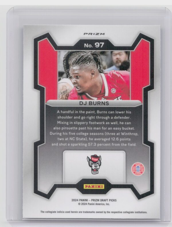 2024-25 Panini Prizm Draft Picks DJ Burns Prizms Purple Wave #97 Wolfpack - Image 3