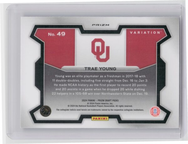 2024-25 Panini Prizm Draft Picks Trae Young Prizms Purple Wave #49 Sooners - Image 3