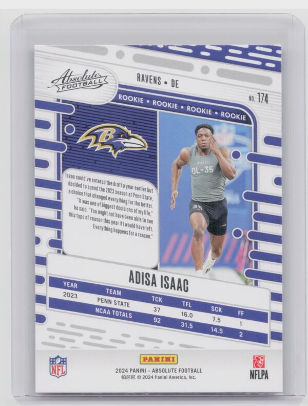 2024 Absolute Adisa Isaac Red and Blue RC #174 Ravens - Image 3