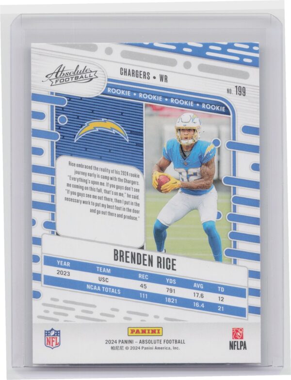 2024 Absolute Brenden Rice Red and Blue RC 199 Chargers - Image 3
