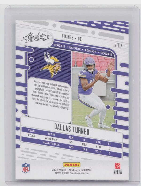 2024 Absolute Dallas Turner Red and Blue RC 117 Vikings - Image 3