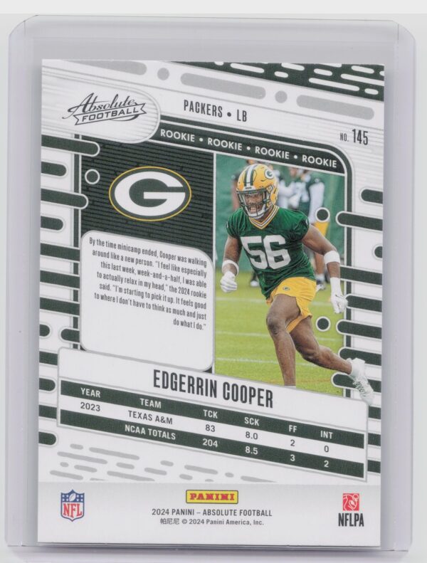 2024 Absolute Edgerrin Cooper Yellow RC 145 Packers - Image 3