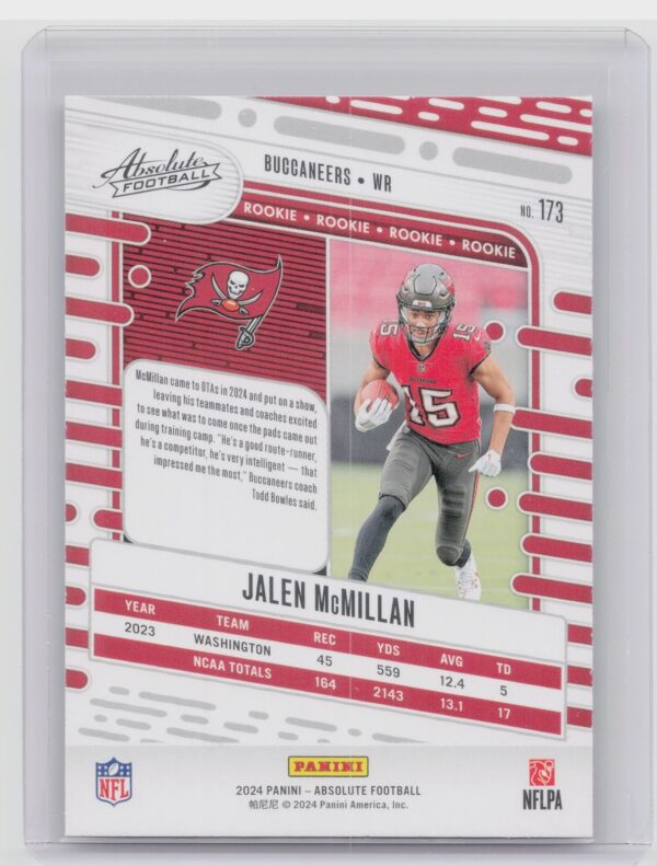 2024 Absolute Jalen McMillan Red and Blue RC 173 Buccaneers - Image 3