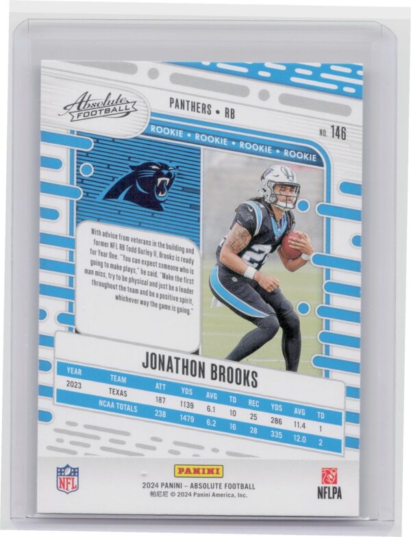 2024 Absolute Jonathon Brooks Red and Blue RC #146 Panthers - Image 3