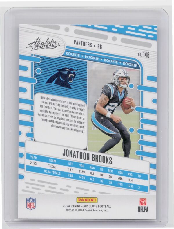 2024 Absolute Jonathon Brooks Red and Blue RC 146 Panthers - Image 3
