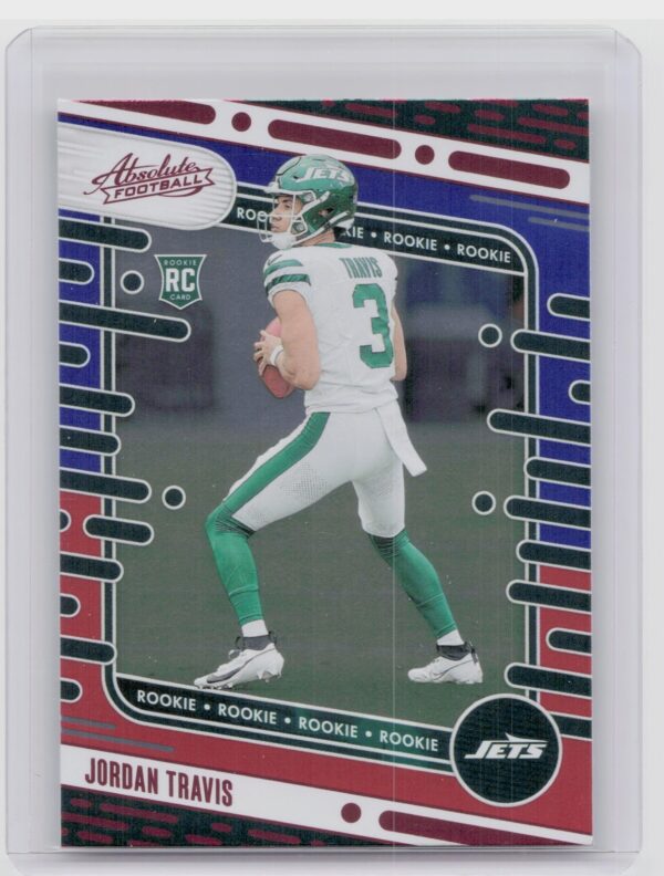 2024 Absolute Jordan Travis Red and Blue RC 195 Jets