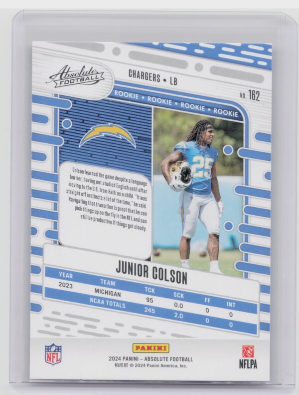 2024 Absolute Junior Colson Red and Blue RC #162 Chargers - Image 3