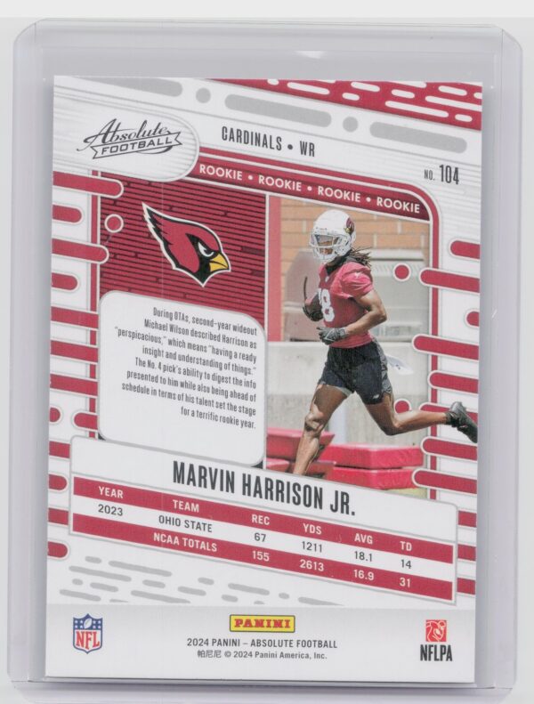 2024 Absolute Marvin Harrison Jr. RC 104 Cardinals - Image 3
