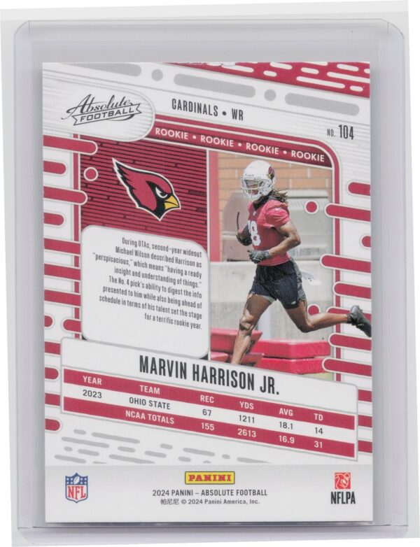 2024 Absolute Marvin Harrison Jr. Red and Blue RC 104 Cardinals - Image 3