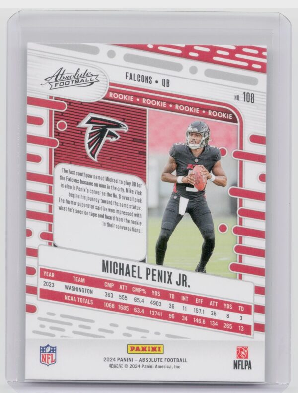 2024 Absolute Michael Penix Jr. RC 108 Falcons - Image 3