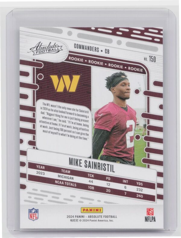 2024 Absolute Mike Sainristil RC 150 Commanders - Image 3