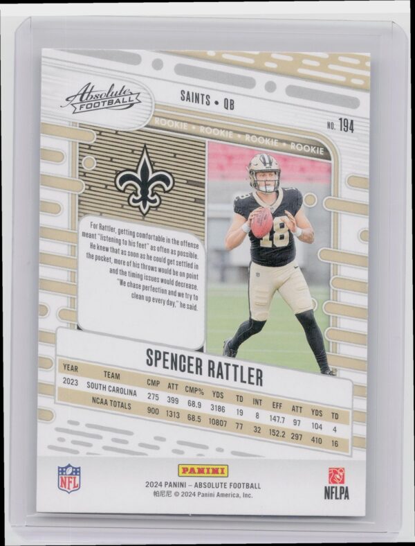 2024 Absolute Spencer Rattler Red and Blue RC 194 Saints - Image 3