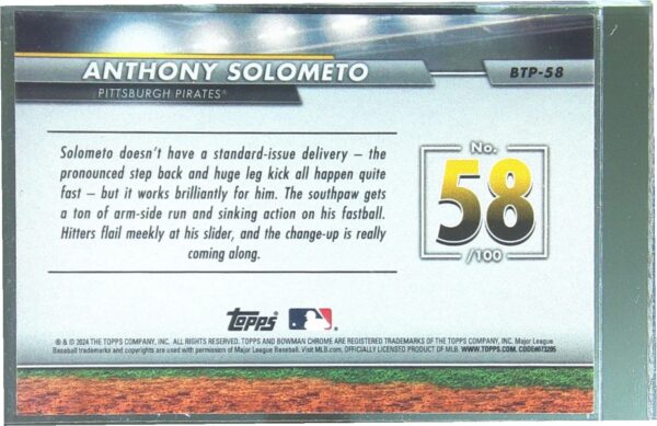 2024 Bowman Anthony Solometo #BTP-58 Pirates Bowman Scouts' Top 100 - Image 3