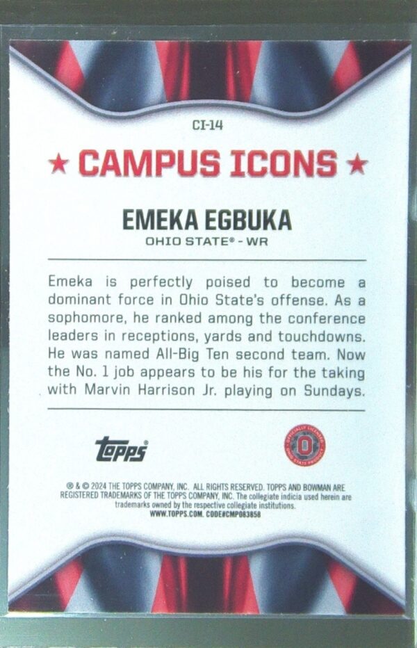 2024 Bowman University Chrome Emeka Egbuka #CI-14 Buckeyes Campus Icons - Image 3