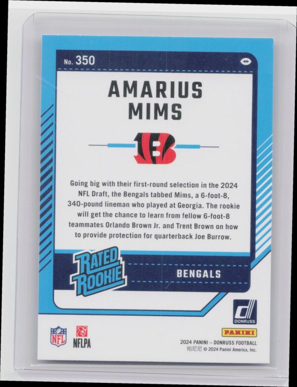 2024 Donruss Amarius Mims RC 350 Bengals - Image 3