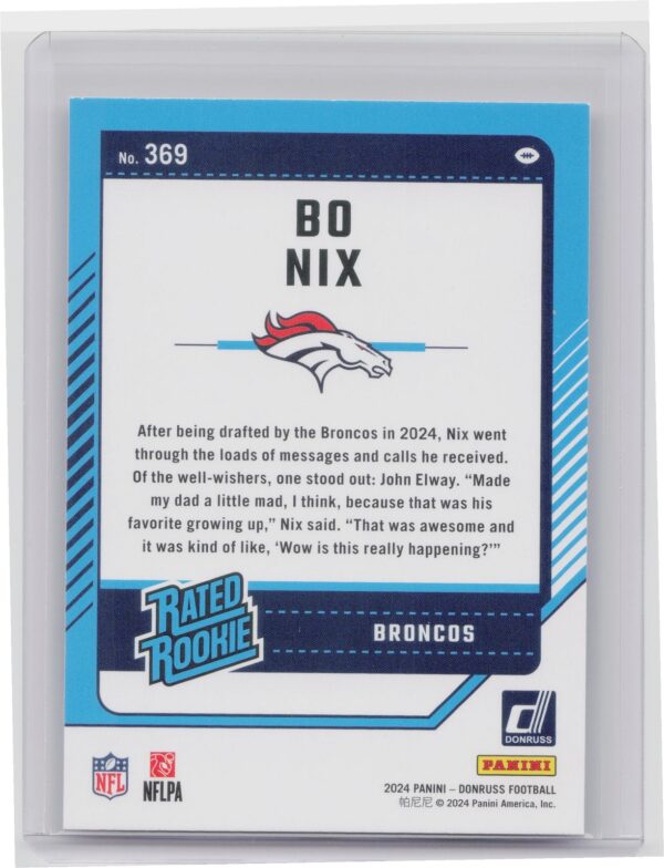 2024 Donruss Bo Nix RC 369 Broncos - Image 3