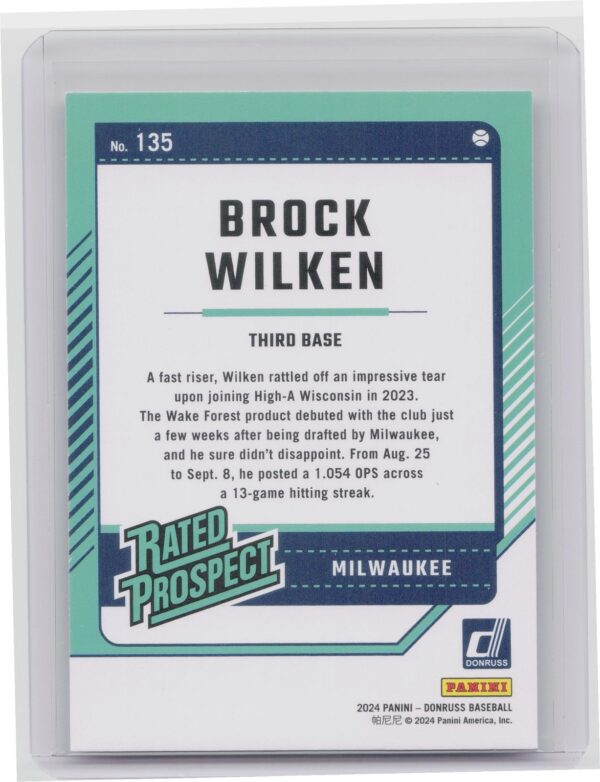 2024 Donruss Brock Wilken #135 Brewers - Image 3